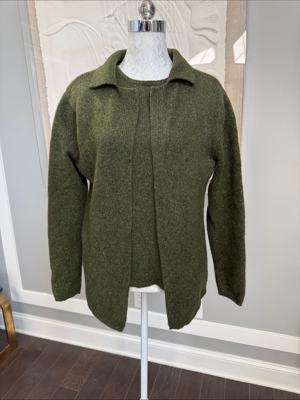 VintageTalbots Petites Wool Cashmere Tweed Twin Set Cardigan Sweater Olive L